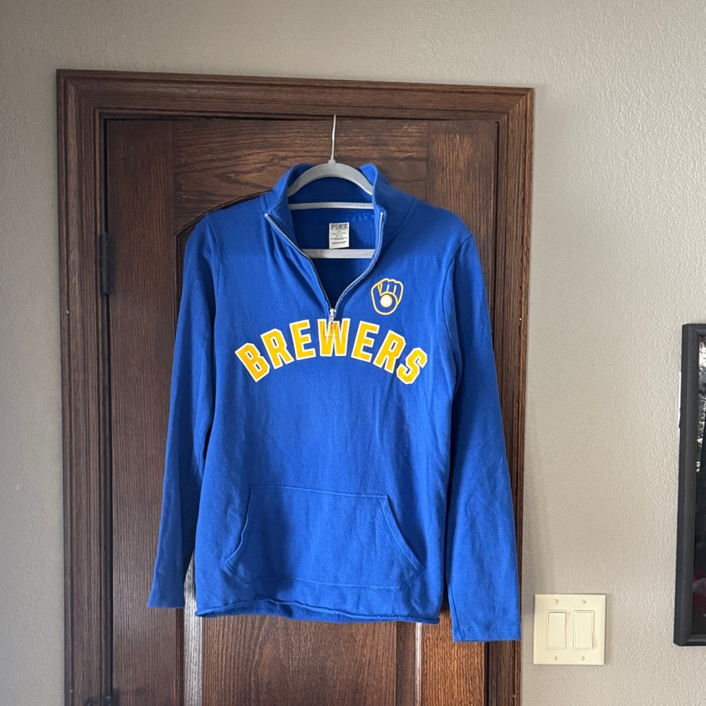 PINK Victoria's Secret Brewers Blue Quarter-Zip Pullover